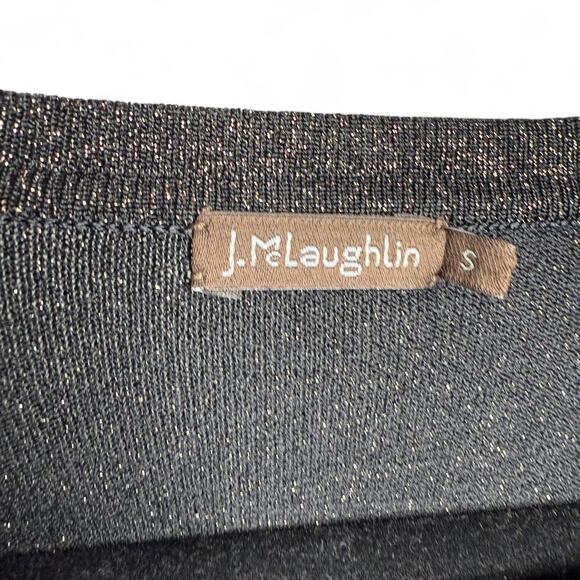 J. McLaughlin Black Metallic Knit Midi Dress Size Small Shimmer Minimalist Party - Picture 6 of 10